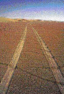 Perdidos en el desierto , tras las nicas huellas en varios kilmetros a la redonda (las del auto adelante).