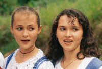 Two young girsl practising folk songs.